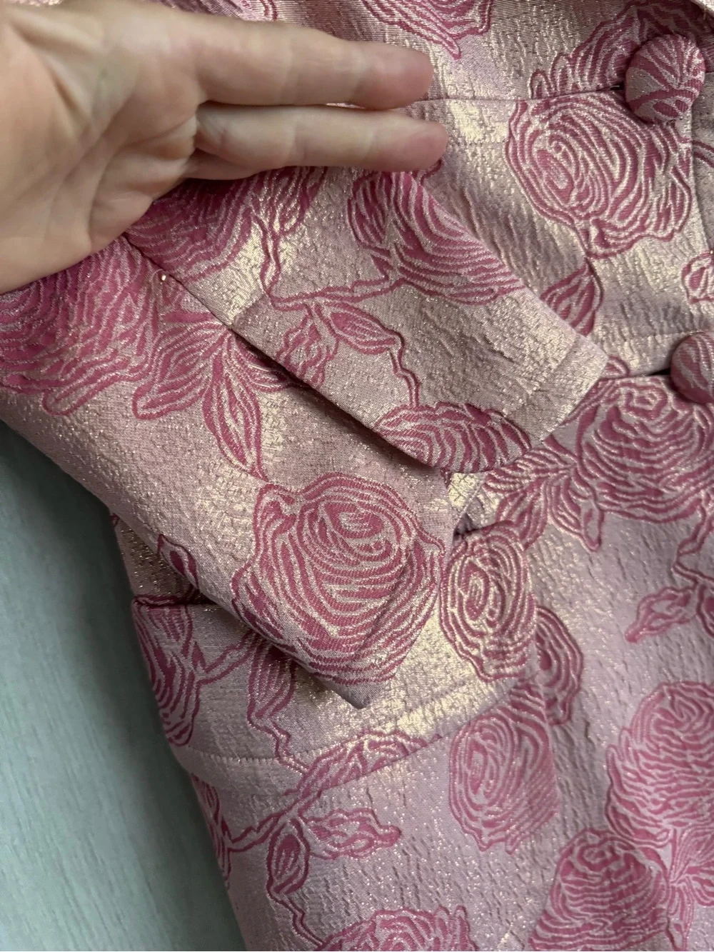 Banana Republic Rose-Patterned Pink Jacquard Blazer Coat Silk Sz S